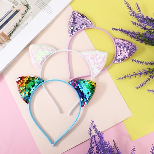 Reversible Sequin Cat Ears Headband for Women & Girls - Sparkly Party Hair Accessory