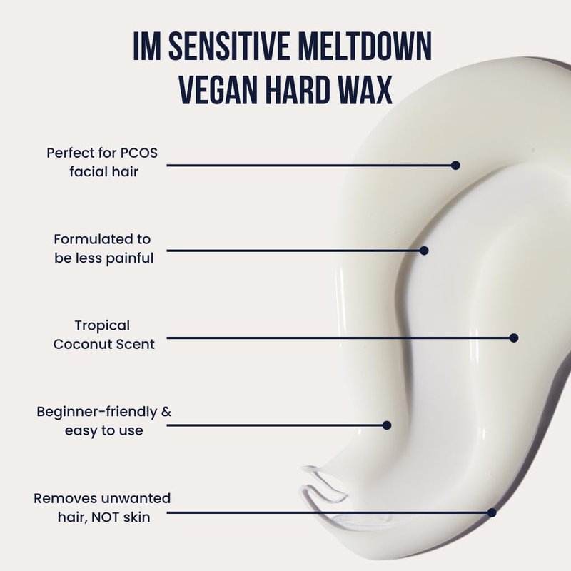 Crybaby Wax I’m Sensitive Meltdown Vegan Hard Wax 6.5oz, Coconut-Infused Stripless Wax for Sensitive Skin, PCOS Facial Hair, Face, Bikini, Underarms & Body