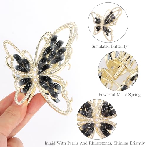 CURASA Black Butterfly Hair Clips Non-Slip Metal Claw Clips for Women Girls