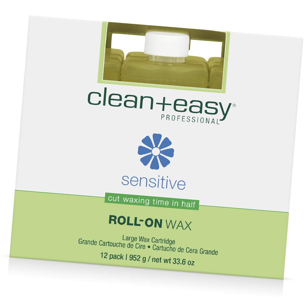 Clean + Easy Large Sensitive Roll On Wax Refill – Large Wax Refill for Cartridges, Quick & Easy Hair Removal, 12 Pack