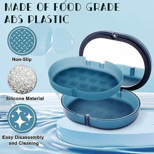 LONGMON Blue Double-Layer Retainer Storage Case with Removal Tool, Cleaning Brush & Built-in Mirror