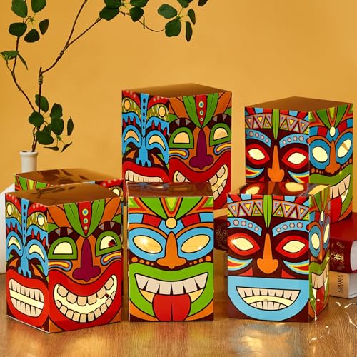Hawaiian Tiki Party Decoration Boxes - 6pcs LED Centerpieces