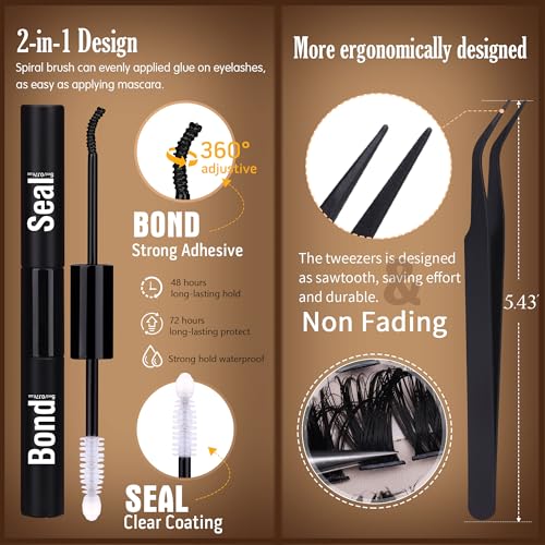 Geeneiya Volume Lash Clusters Kit DIY Lash Extension Kit D Curl Eyelash Extensions with Waterproof Lash Bond and Seal Waterproof Tweezers,10-16MM Cluster Lashes 300Pcs
