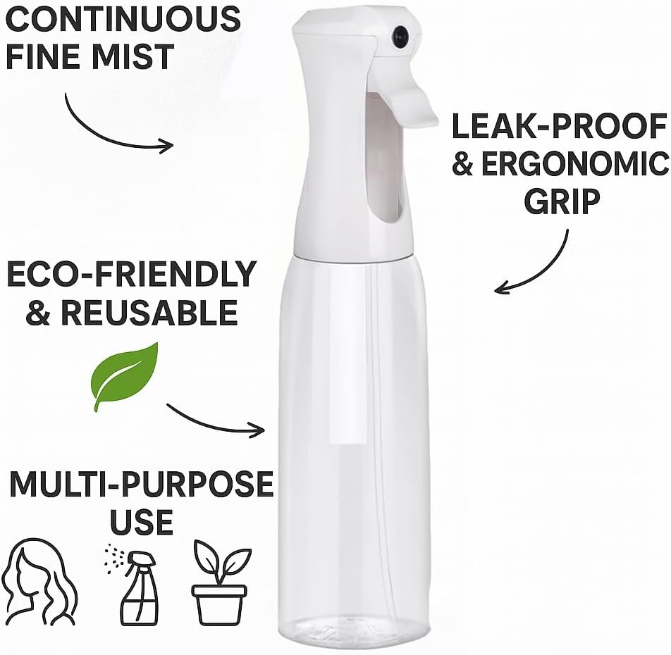 Continuous Spray Bottle for Hair - Fine Mist Mister for Hairstyling, Cleaning, and Plants | 500ml/17 oz