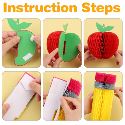 FOIMAS 12pcs Back to School Honeycomb Decorations - Apple & Pencil