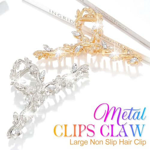 Gold Rhinestone Claw Clips for Women - Pack of 2 Fancy Hair Accessories