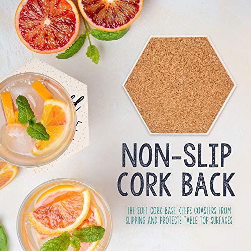 LotFancy Funny Hexagon Drink Coasters Set with Holder - 6PCS Ceramic