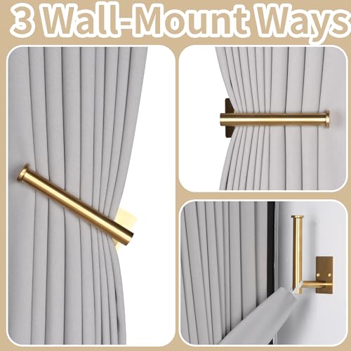 OCIOLI No Drill Curtain Holdbacks - 2 Pack Gold Metal Tiebacks