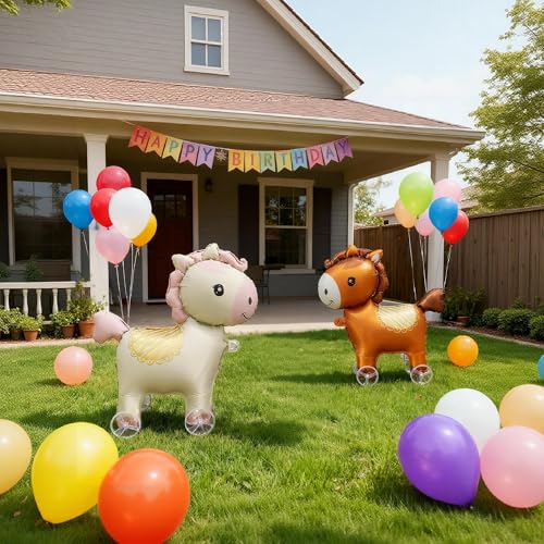 Walking Pony Foil Balloons - 2 Pack, Self-Standing Kids Party Decor