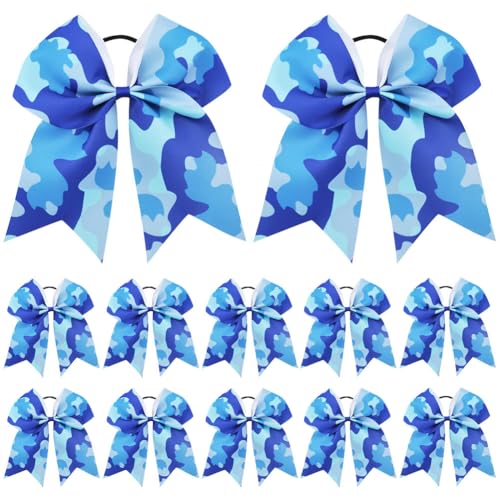 Umibow Blue Camouflage Hair Bow Ties 12 Pack 7 Inch Patriotic Ponytail Holders