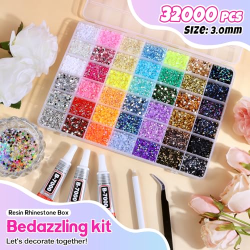 Lorvain 32000Pcs Bedazzling Kit with 42 Colors 3mm Rhinestones