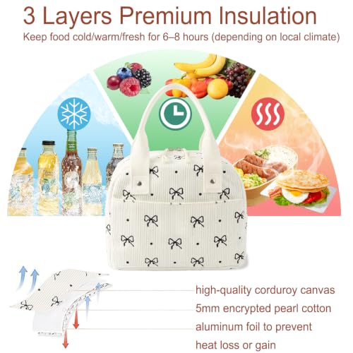 Insulated Lunch Bag for Women - Stylish Cooler Tote with Bow Design