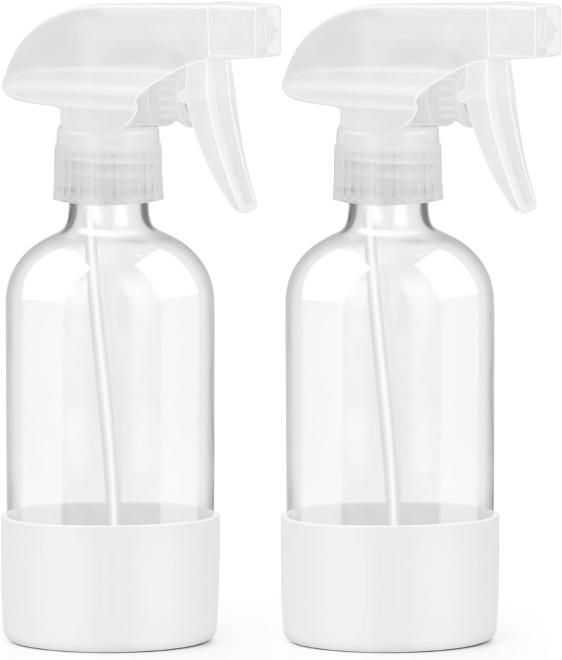 Glass Spray Bottles - 8 oz Refillable Containers with Silicone Sleeve Protection | Adjustable Nozzles in Blue & Grey