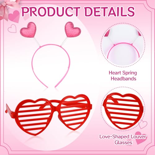 Valentine's Heart Headbands & Heart-Shaped Sunglasses Set - Red & Pink, 24 pcs