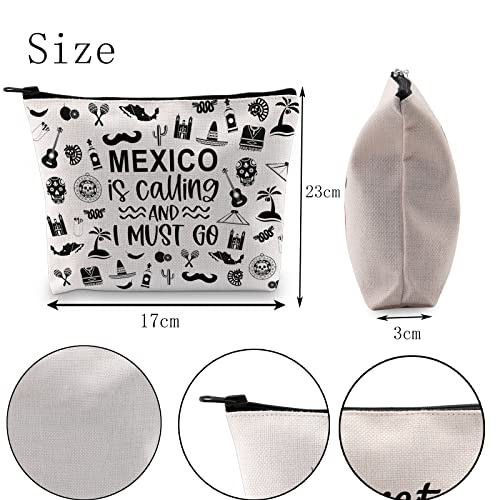 Mexico Is Calling Cosmetic Bag - Canvas Travel Organizer Pouch