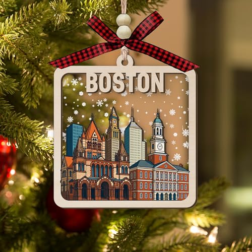 Boston Wooden Christmas Ornament - 2-Layer Skyline Decoration