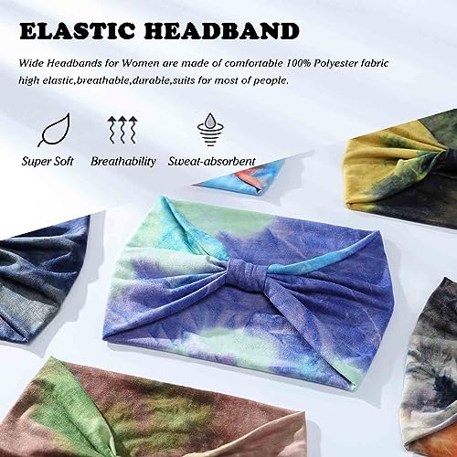 Olbye Tie Dye Boho Headband for Women - Wide Knotted Turban Hairband