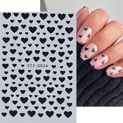 6 Sheets Valentine's Heart Nail Art Stickers - 3D Self-Adhesive Designs