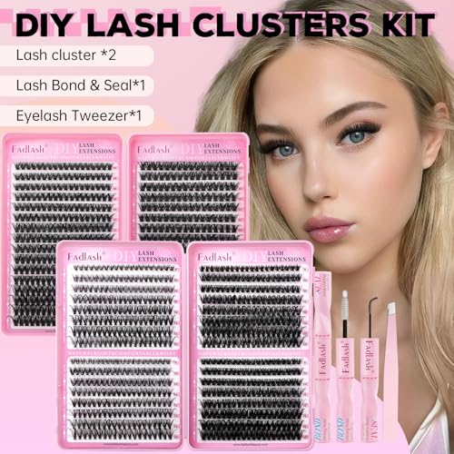 FADLASH 1184Pcs Lash Cluster Kit with Bond, Seal, and Tweezer - D Curl