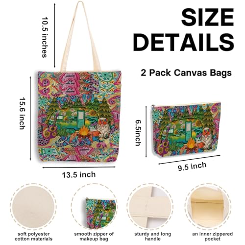 Camper Van 0921 Canvas Tote & Cosmetic Bag Set - Durable Beach Bag for Women