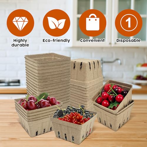 30 Pcs Natural Pulp Fiber Berry Baskets for Fruits & Vegetables