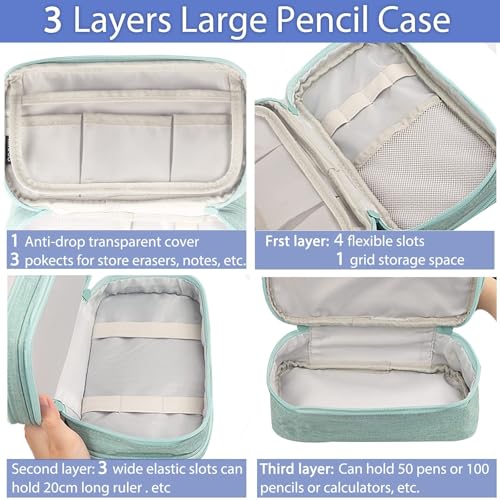Large Capacity Canvas Pencil Case with 3 Compartments - Black