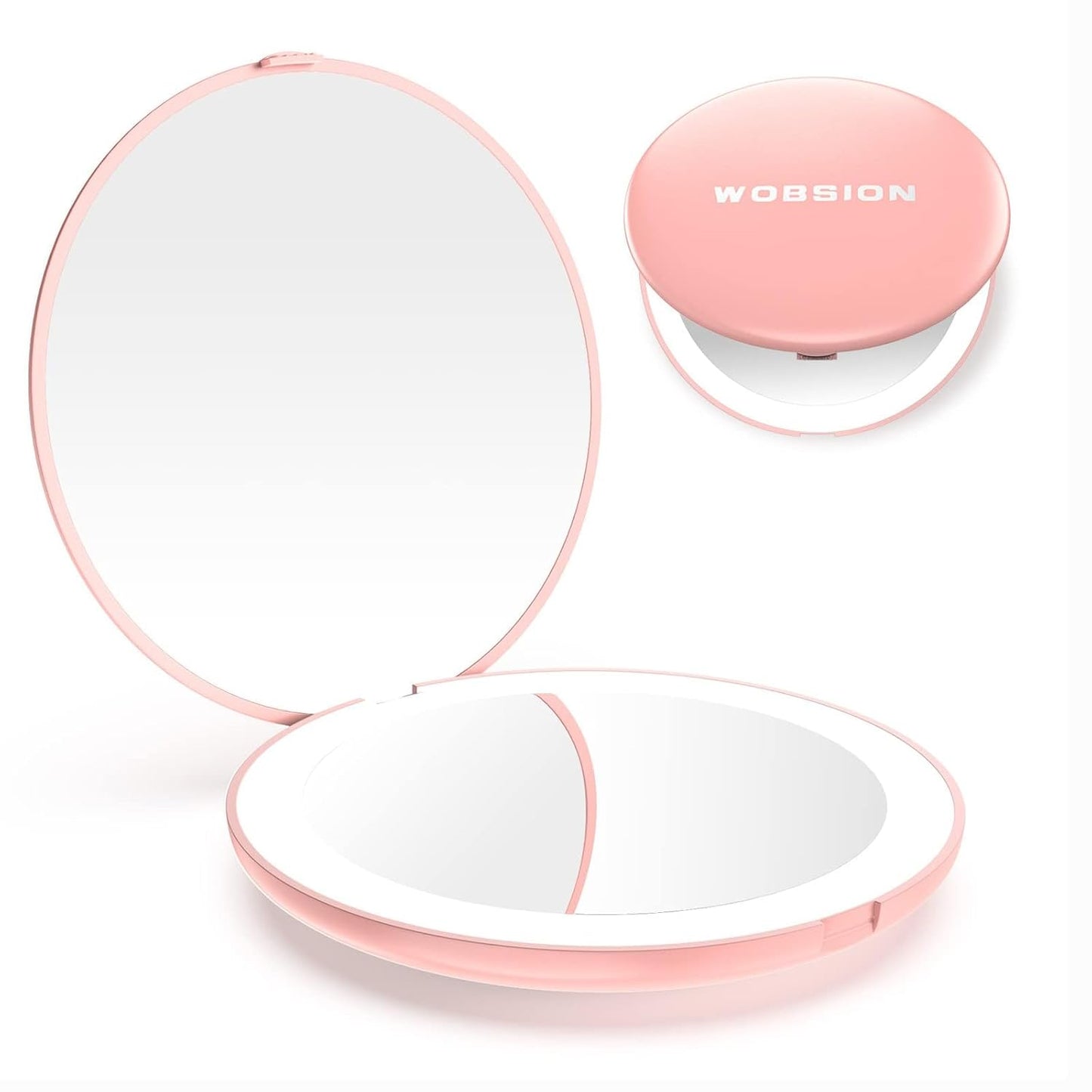 LED Travel Makeup Mirror - 1x/10x Magnification, Compact & Portable | 3.5-Inch, Folding, Handheld, Round, Cyan