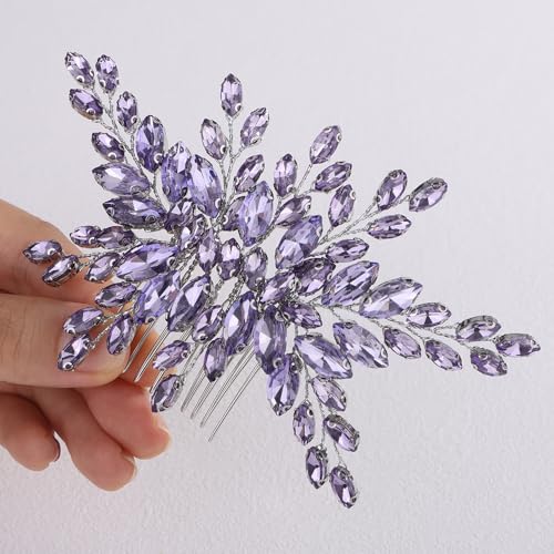 Rumtock Vintage Violet Crystal Beads Side Hair Comb for Wedding - Bridesmaid, Handmade 8.5x13.5 cm