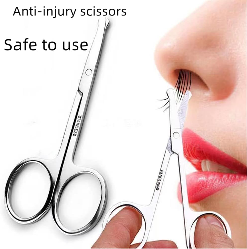 Small Beauty Scissors - 3.5in Curved Facial Hair Grooming | Eyebrow, Eyelash, Nose Hair Trimming (3 Pack)