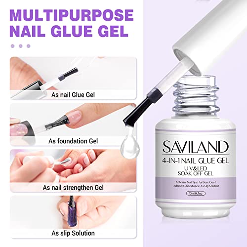 SAVILAND Gel Nail Glue Kit with UV Lamp - White2, 15ml, DIY Nail Extensions