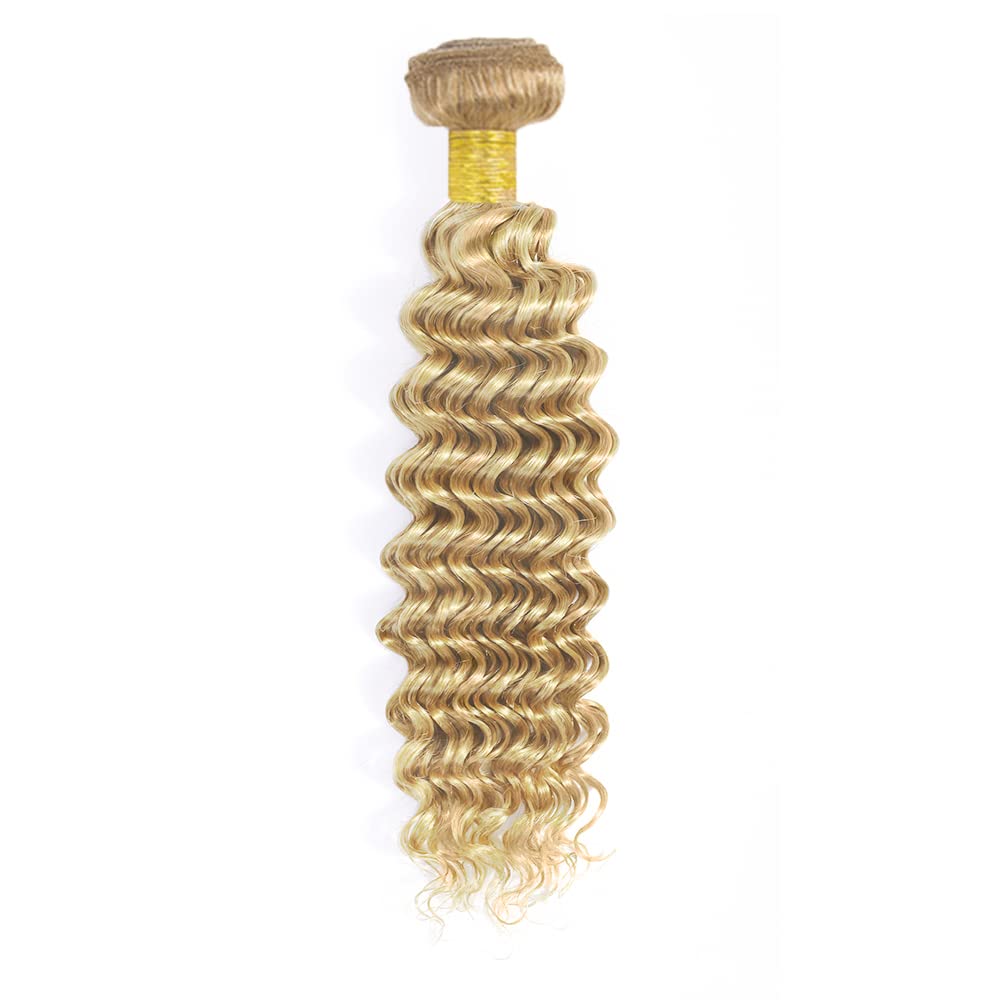 Blonde Bundles P27613 Human Hair Bundle #613 Deep Wave Bundles Human Hair Unprocessed Virgin Hair 1 Bundle 14 Inch #27 Deep Wave Hair Extensions