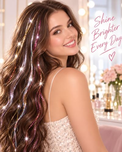 Edoneery Colorful Fairy Hair Tinsel Clip-In Extensions 19.7 Inch for Party & Festival