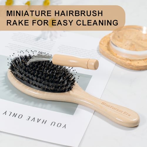 BlueForest Era Wood Hair Brush - Boar Bristle & Nylon Paddle Brush for All Hair Types