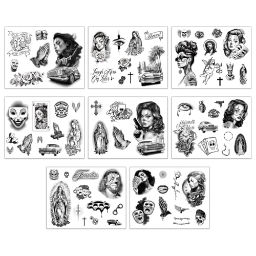 Los Vatos Chicano Bundle - Combo of 38 Temporary Tattoos for Men & Women