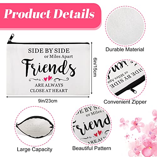4 Pcs Friendship Gift Set: Canvas Makeup Bags & Stainless Steel Keychains
