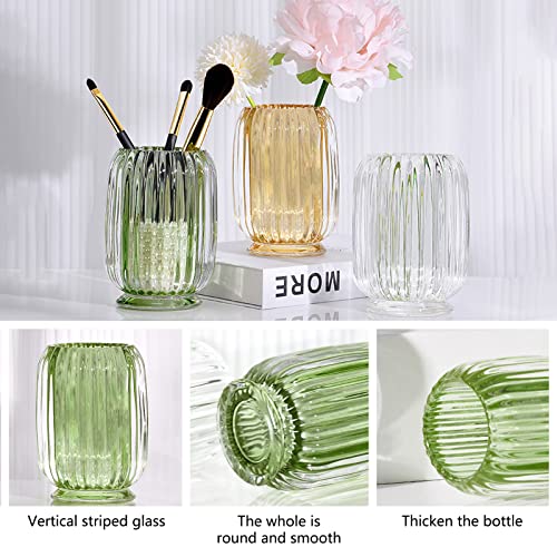 DASITON Green Makeup Brush Holder Organizer - Vintage Glass Storage