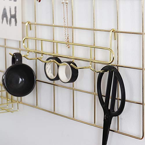 Gold Wall Grid Hooks Rack - 2 Pack for Organizing & Display