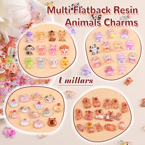 Umillars 250Pcs Mixed Animal Nail Charms - Cute Resin 3D Nail Art Supplies