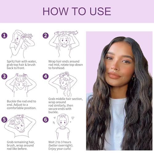 Heatless Curls Overnight Hair Curlers - 4 Velvet Rollers with Satin Wrap