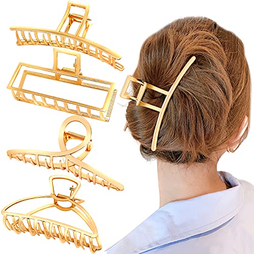 AIBEE Metallic Large Hair Claw Clips - 4 Pack Non-Slip Heavy Duty Hairpins for Thick and Thin Hair, Fashionable Hair Accessories