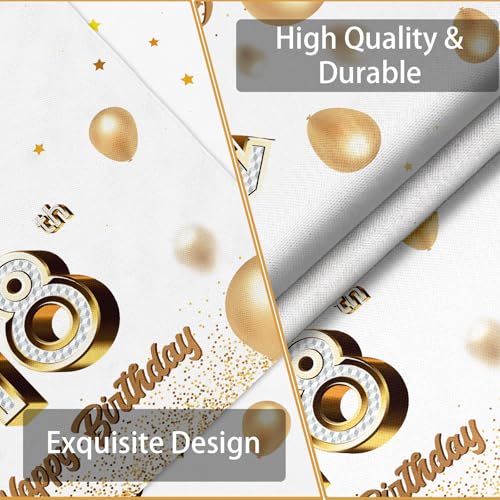 Happy 18th Birthday Tablecloth - White & Gold Glitter Design
