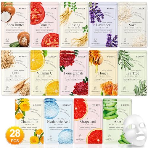 KONEUK 28 Pack Facial Masks - Hydrating Skincare Gift Set