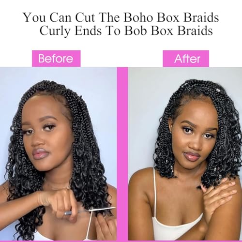 COOKOO 12 Inch Goddess Box Braids Crochet Hair - 8 Pack Pre-Looped Boho