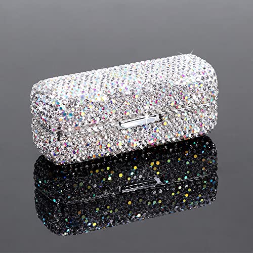 Silver Rhinestone Lipstick Case with Mirror, Bling Crystal Makeup Storage
