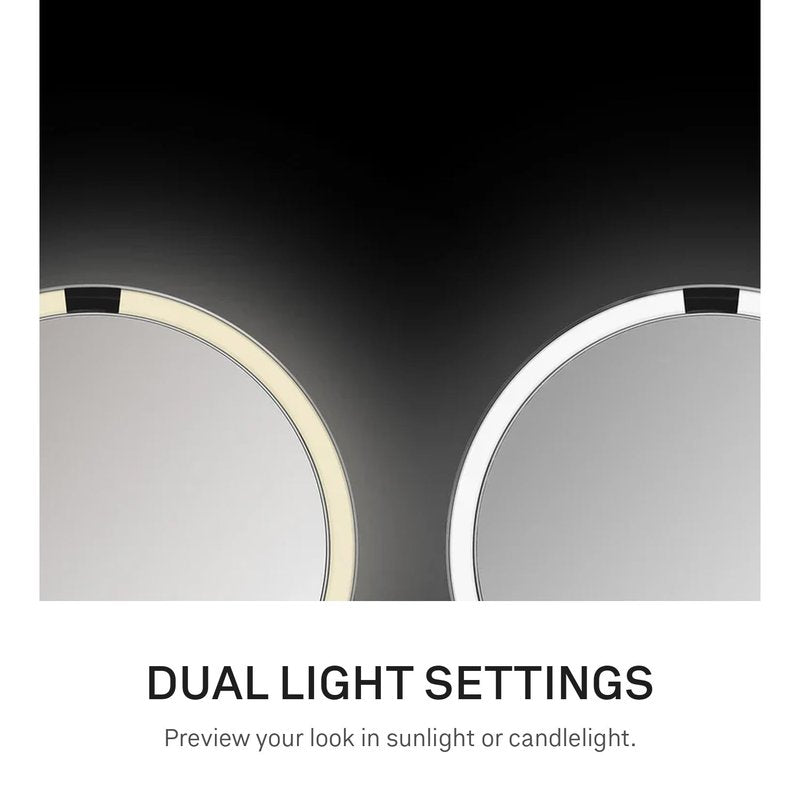 simplehuman Sensor Mirror Trio, 1X 5X 10X Magnification, Round Rechargeable Beauty Makeup Mirror, Tru-Lux® Full-Spectrum Light, Dual Light Settings, Adjustable Brightness, White Steel