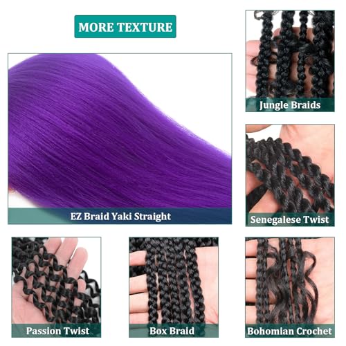 Purple Boho Hair Extensions - Pre-Stretched Synthetic Braiding Hair, 26 Inch Wavy Curly for Braids