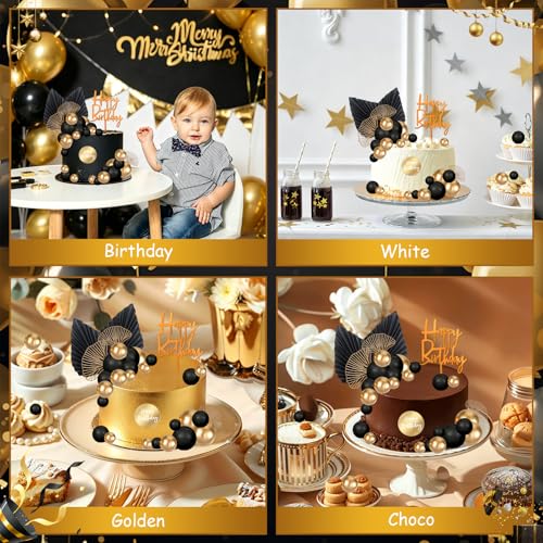 Black Gold Cake Decorations Set for Men’s Birthday Party