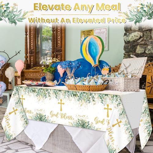 God Bless Baptism Tablecloths - 3 Pack Disposable 54x108 Inches