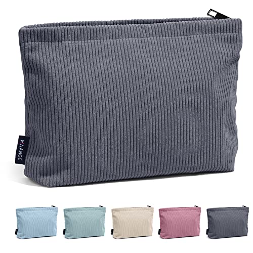 MAANGE Gray Small Makeup Bag for Purse Travel Cosmetic Organizer Corduroy