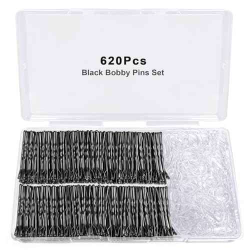 YINGFENG 620PCS Black Bobby Pins & Hair Bands Set - Non-Slip & Durable
